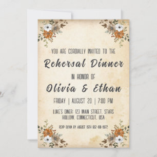 simple botanical rustic rehearsal dinner invitation