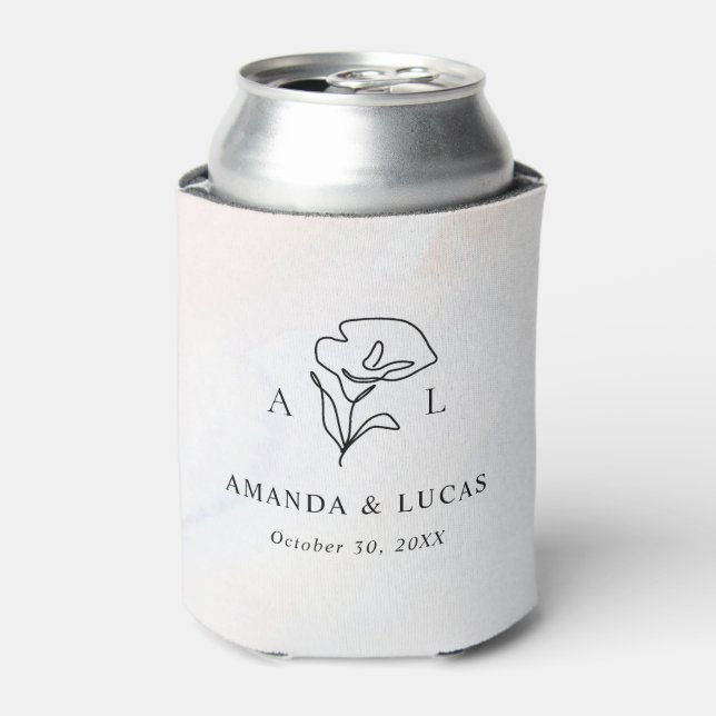 Simple Botanical Rustic Wedding Can Cooler (Can Front)