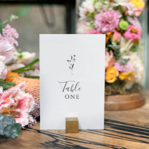 Simple Botanical Script Black White Boho Wedding  Table Number