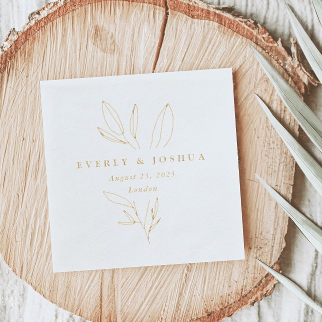 Simple Botanical Stem Wedding Monogram Foil Napkins (Simple Botanical Stem Wedding Monogram Foil Napkins)