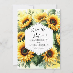 Simple Botanical Sunflower Wedding Save The Date