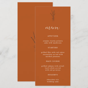 Simple Botanical Terracotta Wedding Dinner Menu