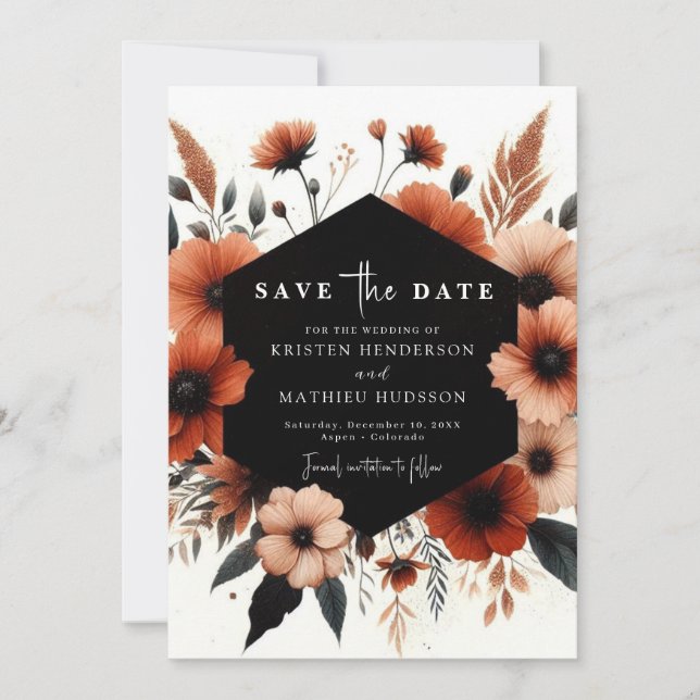 Simple Botanical Terracotta Wedding Save The Date (Front)