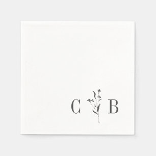 Simple Botanical White Monogram Initial Wedding Napkin