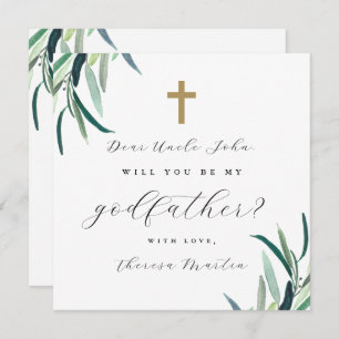 Simple Botanical with Cross Godfather Proposal Invitation