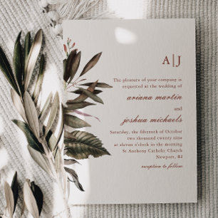 Simple Botanical with Monogram Photo Wedding Invit Invitation