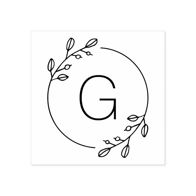 Simple Botanical Wreath Custom Monogram Rubber Stamp (Imprint)