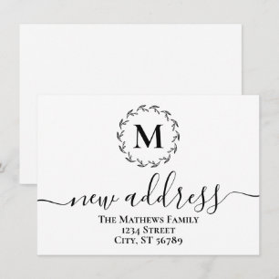 Simple Botanical Wreath Monogram New Address Announcement