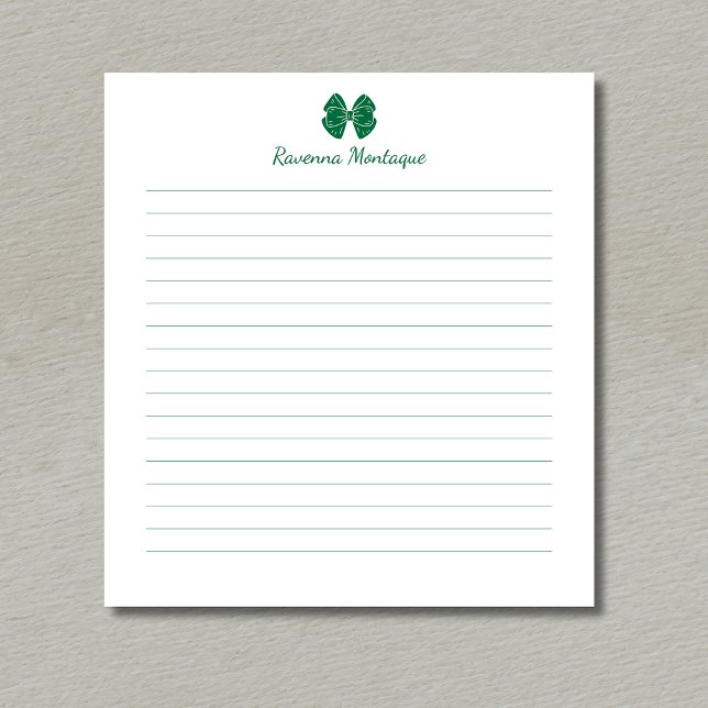 Simple Bottle Green Bow Script Custom Name Lined  Notepad (Creator Uploaded)