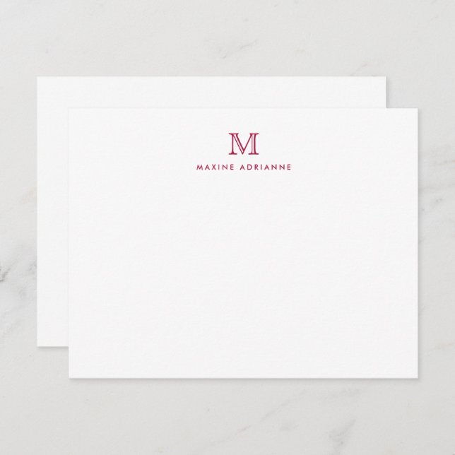 Simple Bourgogne moderne Monogramme Carte de note  (Devant / Derrière)