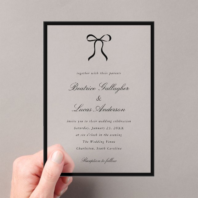 Simple Bow Classic Wedding Acrylic Invitations (Insitu (Handheld))