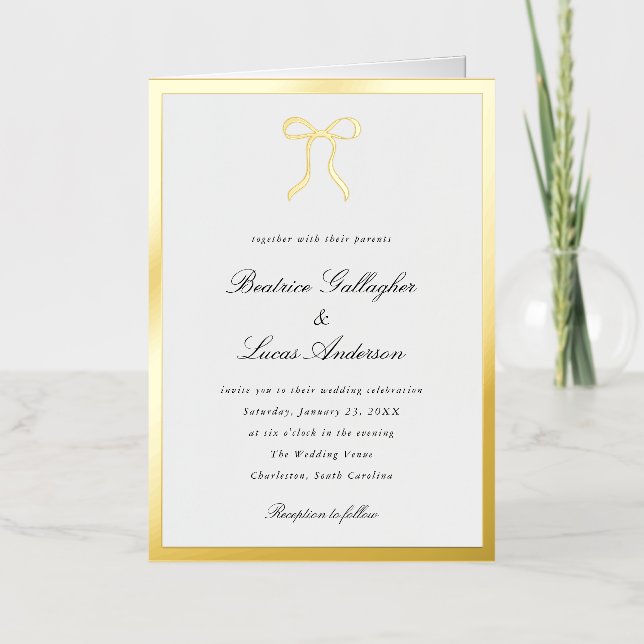 Simple Bow Classic Wedding Invitation (Recto)
