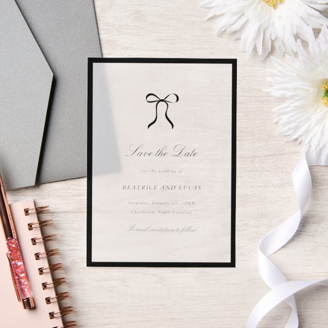 Simple Bow Classic Wedding Save the Date Vellum Invitations (Wedding)
