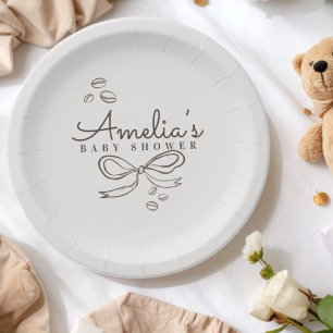 Simple Bow Coffee themed Baby Shower Paper Plate