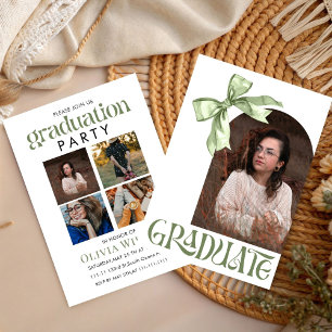 Simple Bow Design Graduation with Photos Invitation