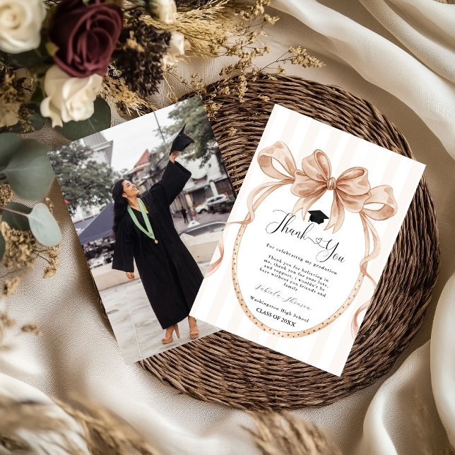Simple bow  graduation thank you message card (Creator Uploaded)