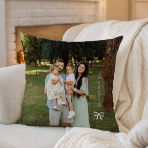 Simple Bow Personalized Family Photo Throw Pillow