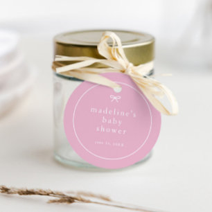 Simple bow pink girls baby shower favour tags