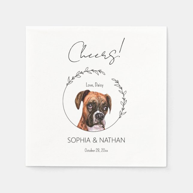Simple Boxer Dog Wedding Cocktail  Napkin (Front)