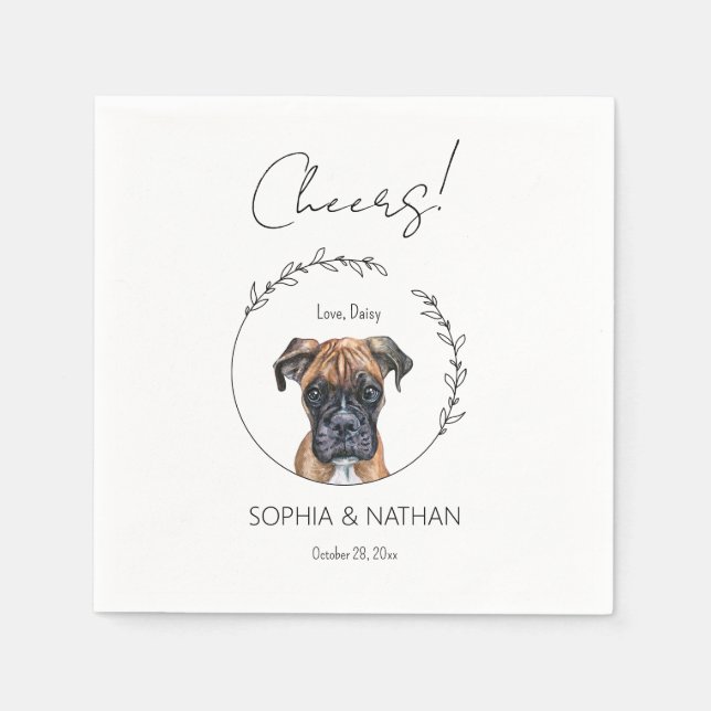 Simple Boxer Dog Wedding Cocktail  Napkin (Front)