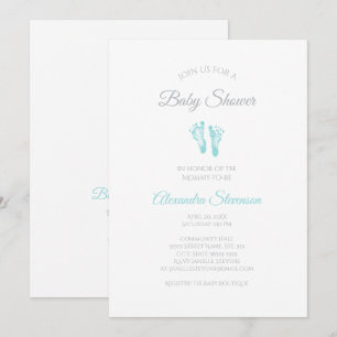Simple Boy Baby Shower Precious Blue Footprints Invitation