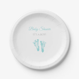 Simple Boy Baby Shower Precious Blue Footprints Paper Plate