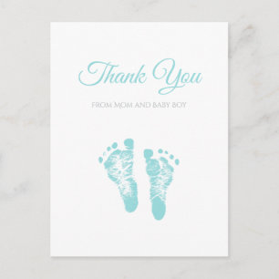 Simple Boy Baby Shower Thank You Blue Footprints Postcard