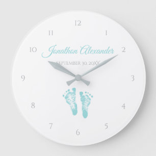 Simple Boy Birth Memento Precious Blue Footprints Large Clock