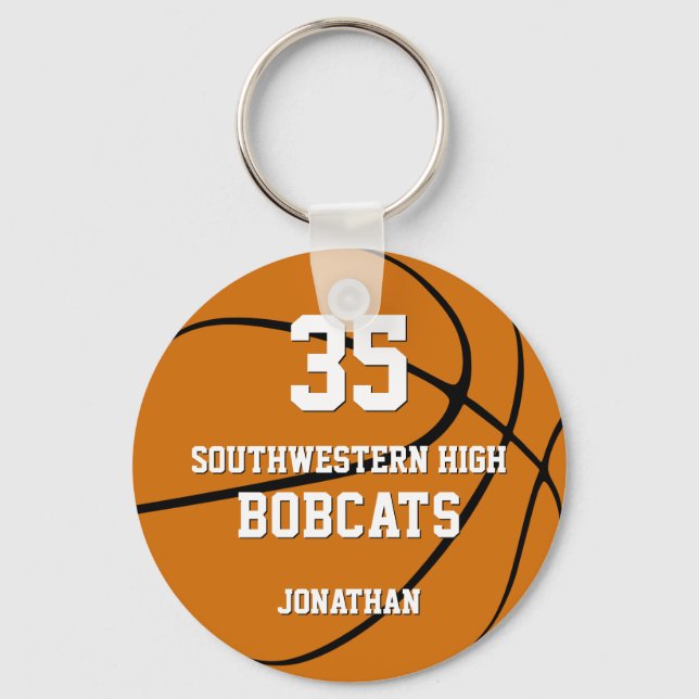 simple boys girls sports basketball team name keychain (Front)
