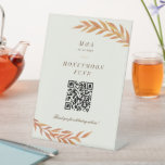 Simple Branch Autumn Wedding Honeymoon Fund Pedestal Sign<br><div class="desc">This fall wedding honeymoon fund sign features two gently arching orange and red branches that frame elegant text and a custom QR code that links guests directly to make contributions to your honeymoon fund.</div>