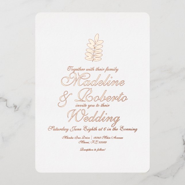 Simple Branch Foil Pressed Wedding Foil Invitation (Front)