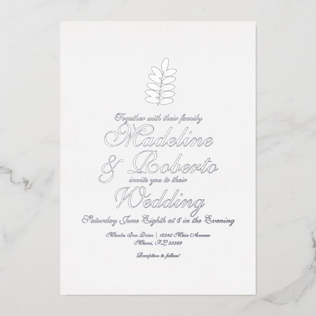 Simple Branch Foil Pressed Wedding Foil Silver (Front)