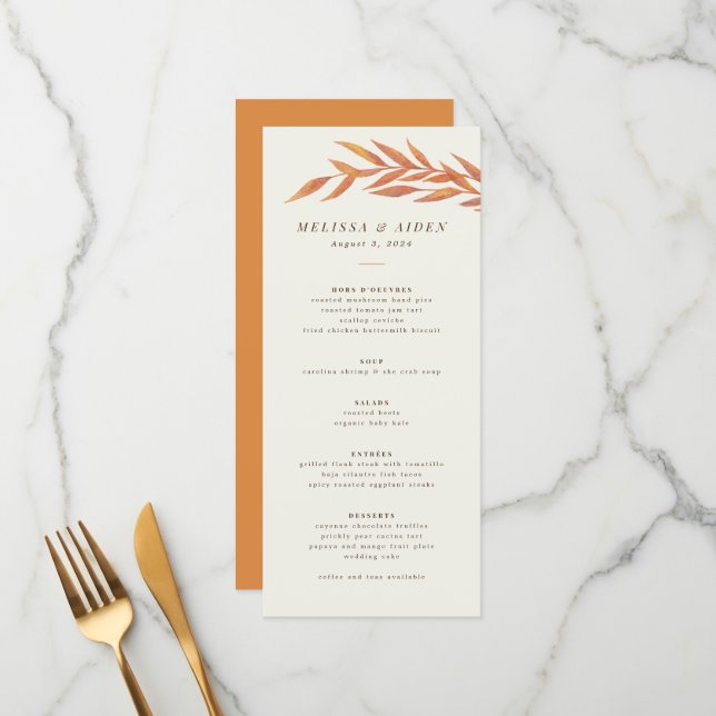 Simple Branch Formal Wording Autumn Wedding Menu (Front/Back In Situ)