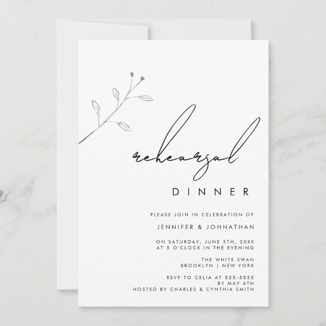 Simple Branch Greenery Rehearsal Dinner Invitation (Front)