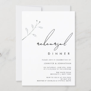 Simple Branch Greenery Rehearsal Dinner Invitation