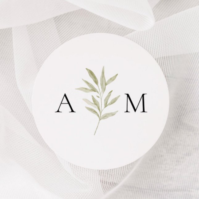 Simple Branch Monogram Wedding  Classic Round Sticker (Creator Uploaded)