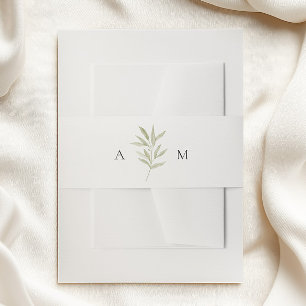 Simple Branch Monogram Wedding  Invitation Belly Band