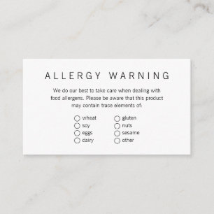 Simple Brand Ready Bakery Food Allergen Card