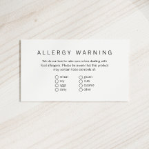 Simple Brand Ready Bakery Food Allergen Card