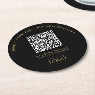 Simple Branded Business Logo QR Code Promotional Round Paper Coaster