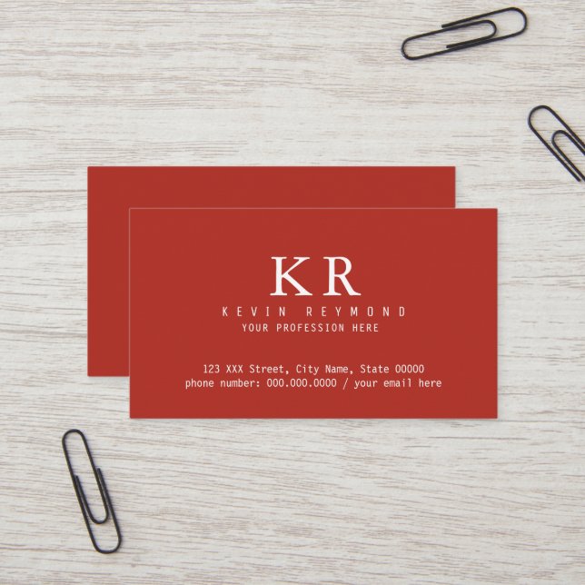 Simple brick-red business card (Front/Back In Situ)