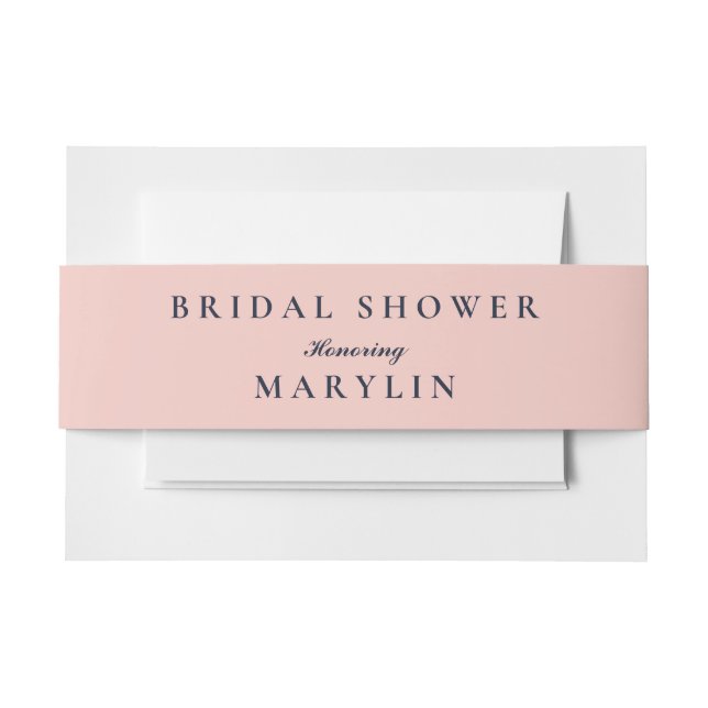 SIMPLE BRIDAL SHOWER OXFORD BLUE AND BABY PINK INVITATION BELLY BAND (Front Example)