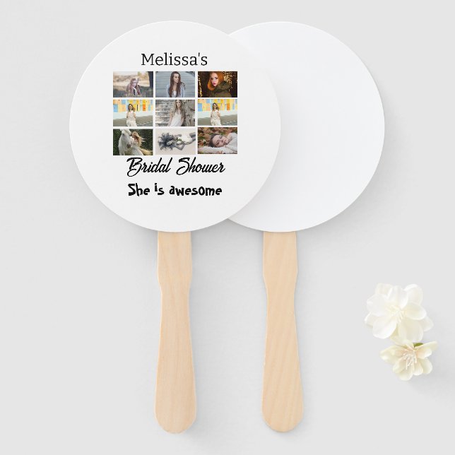 Simple bridal shower personalized 9 photocollage hand fan (Front and Back)