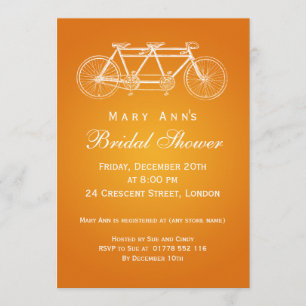 Simple Bridal Shower Tandem Bike Orange Invitation