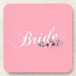 Simple Bride Floral Calligraphy Coaster