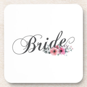 Simple Bride Floral Calligraphy Coaster