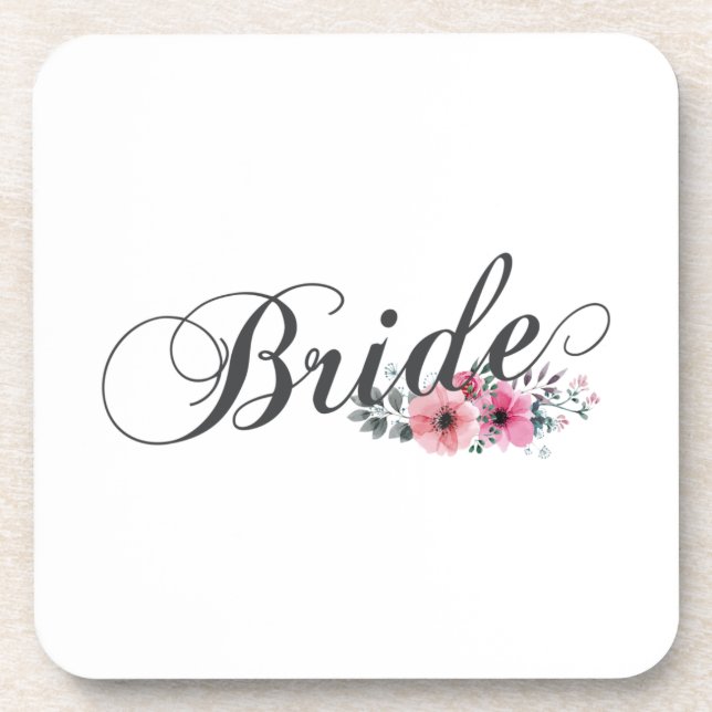Simple Bride Floral Calligraphy | Coaster (Front)