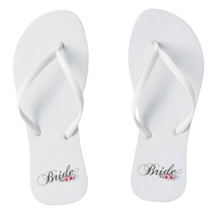 Simple Bride Floral Calligraphy Flip Flops