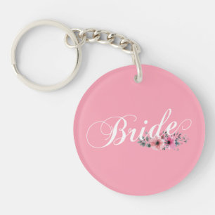 Simple Bride Floral Calligraphy   Keychain
