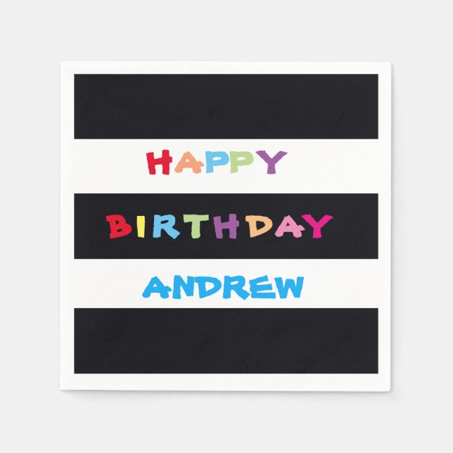 Simple Bright Colourful Custom Name Happy Birthday Napkin (Front)